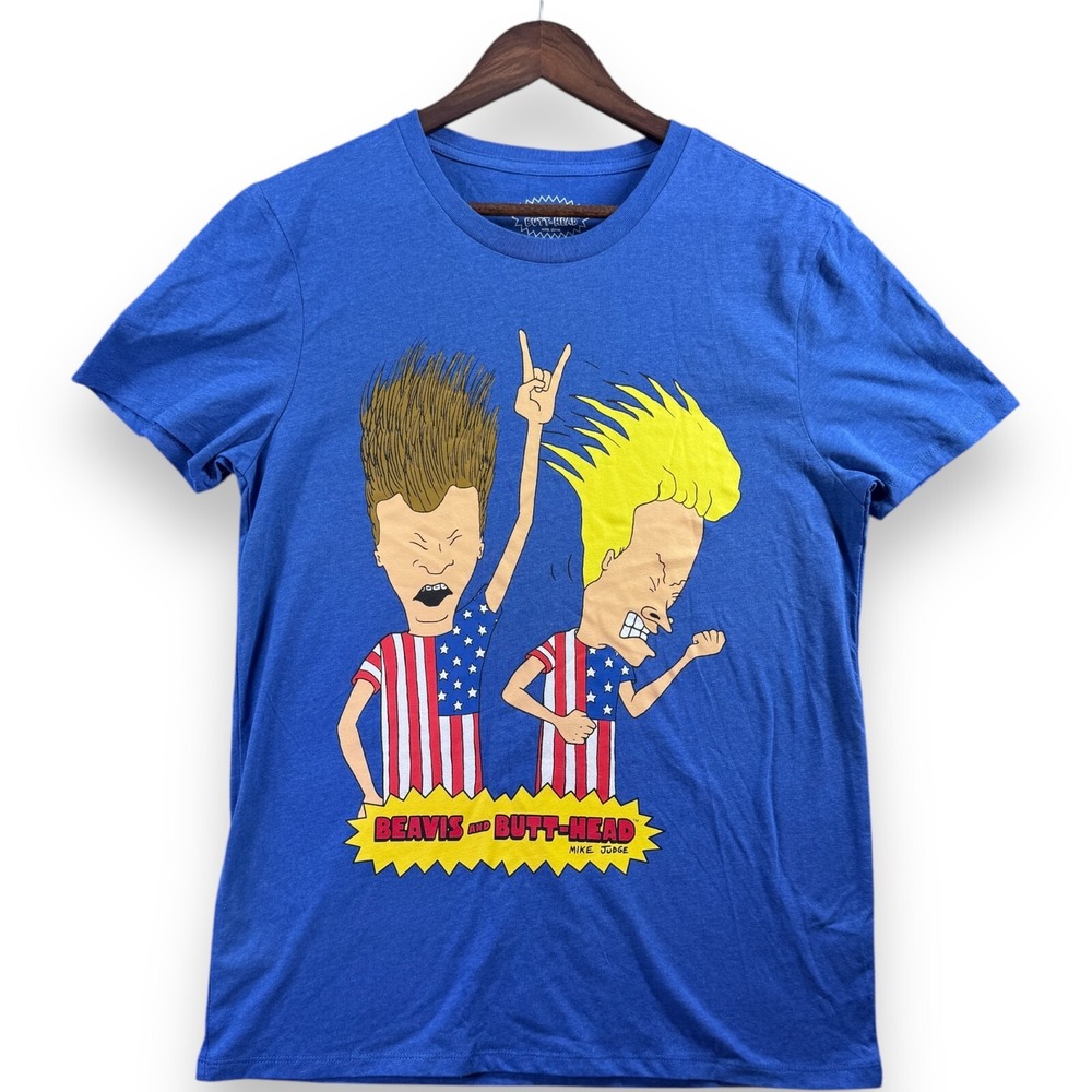 MTV Beavis and Butt-Head Mens Graphic T-Shirt Blue M Mad Engine Mike Judge 90s
